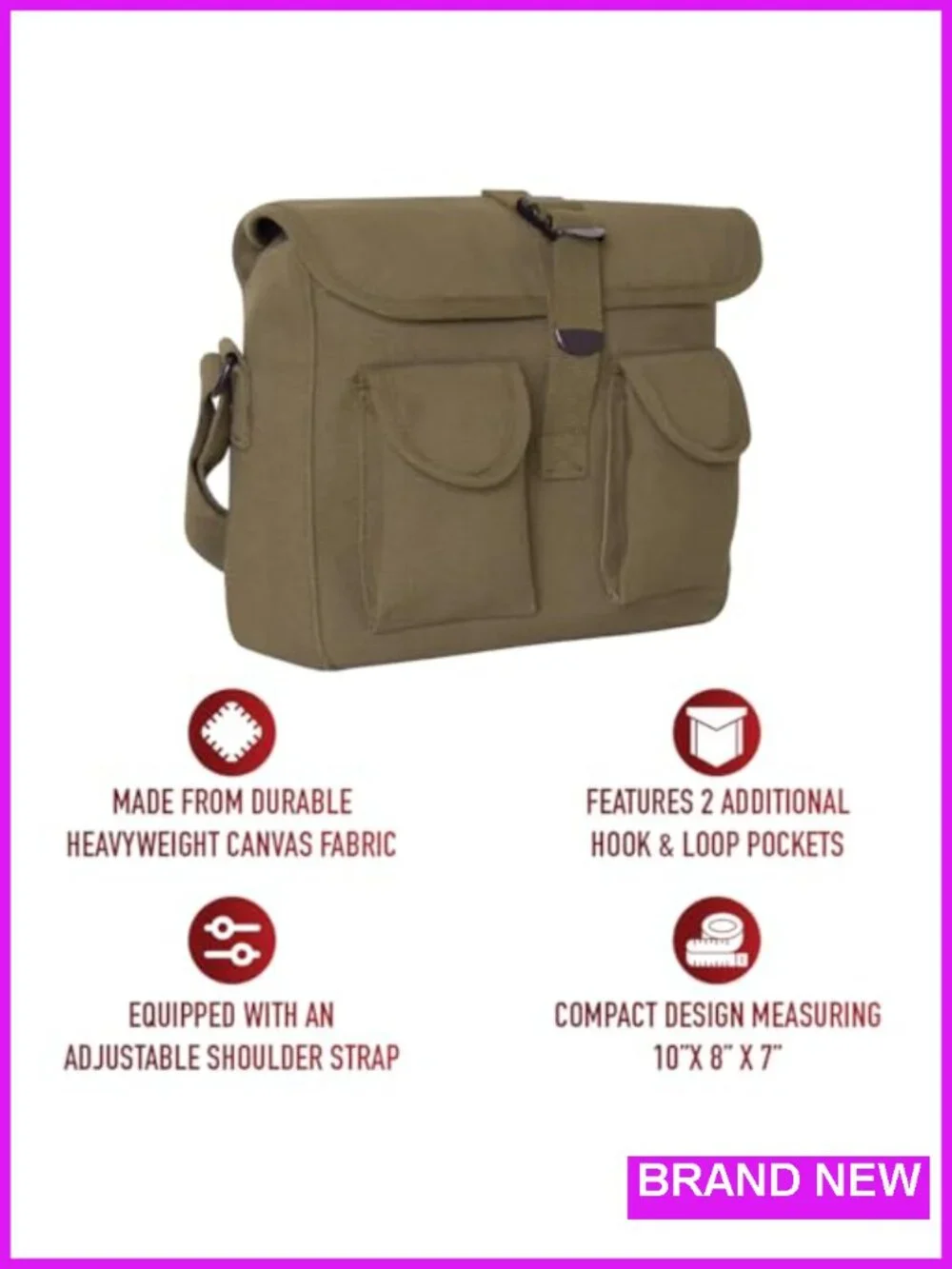 Canvas Crossbody Shoulder Bag with Buckle Flap Pockets
